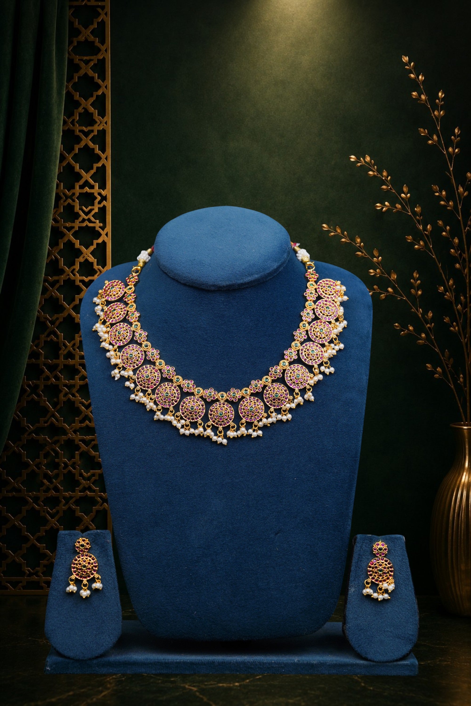 Chakra Necklace Set with Pearl Drops