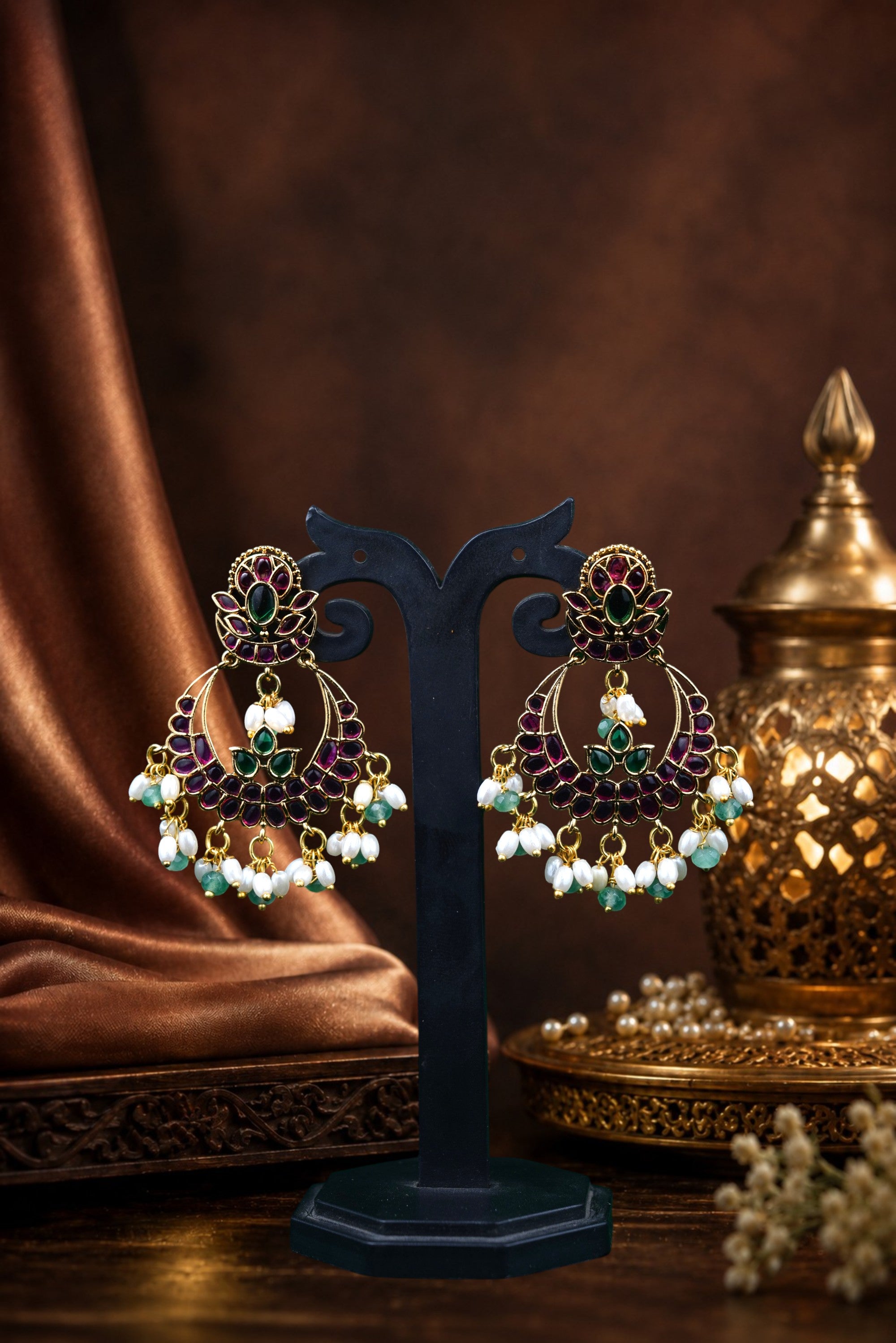 Chandbali Green&Ruby Lotus