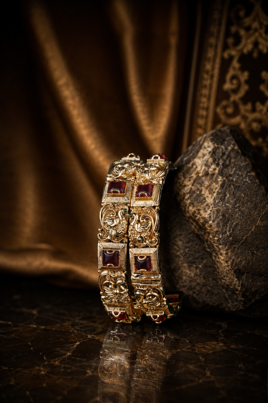 Antique Filigree Square Stone Bangle Pair
