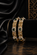 Antique Peacock Swan Pearl Emerald Bangle Pair