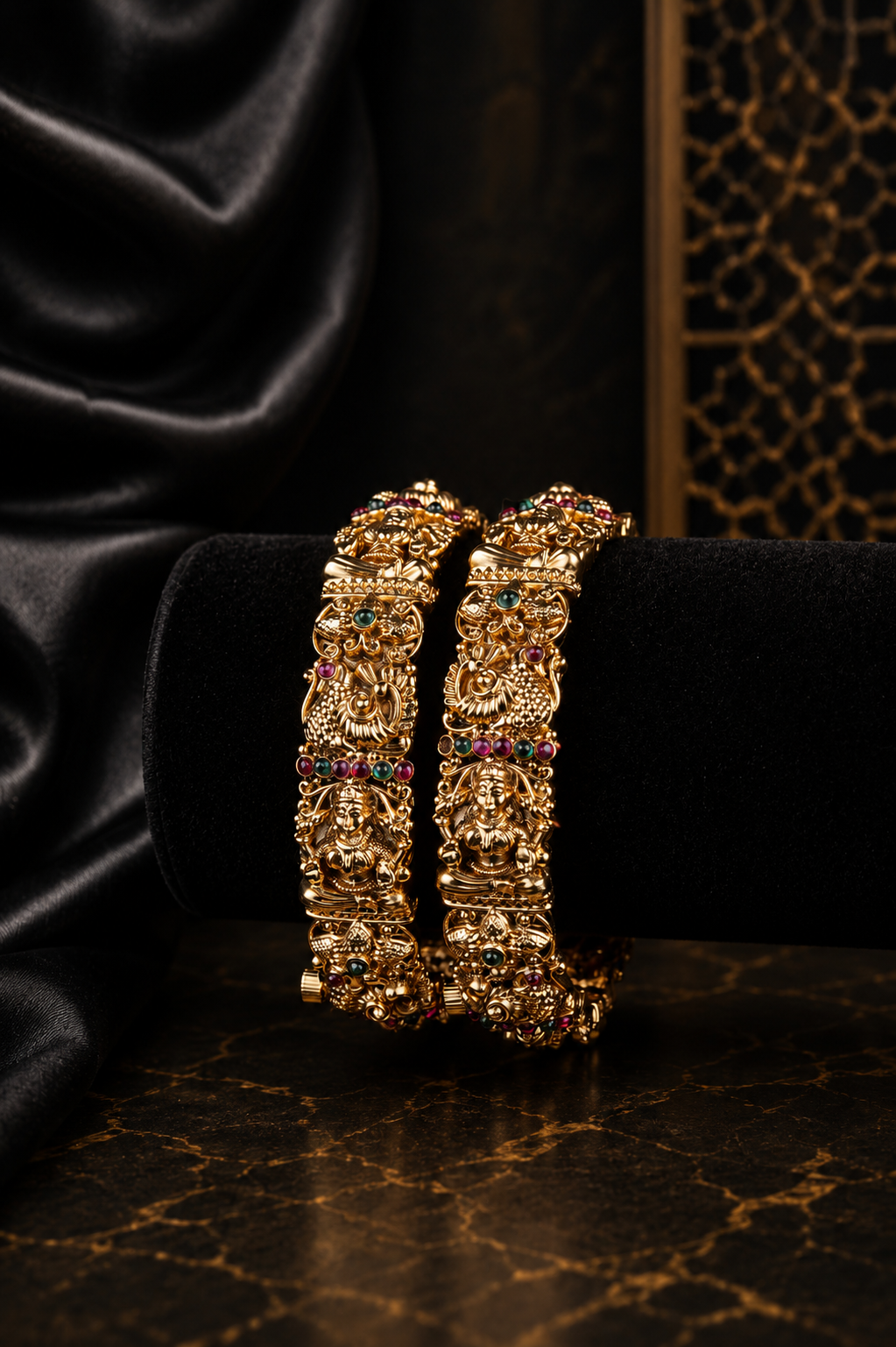Antique Temple Lakshmi Multi-Stone Bangle Pair