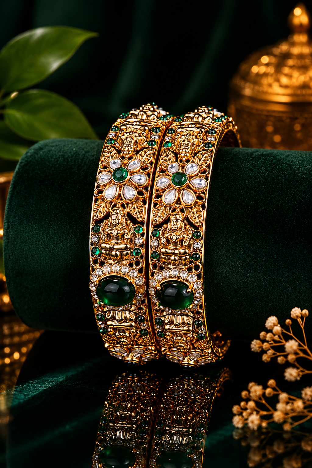 Antique Lakshmi Kundan Floral Bangle Pair