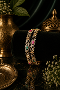 Mate Scrollwork Oval Stone CZ Bangle Pair