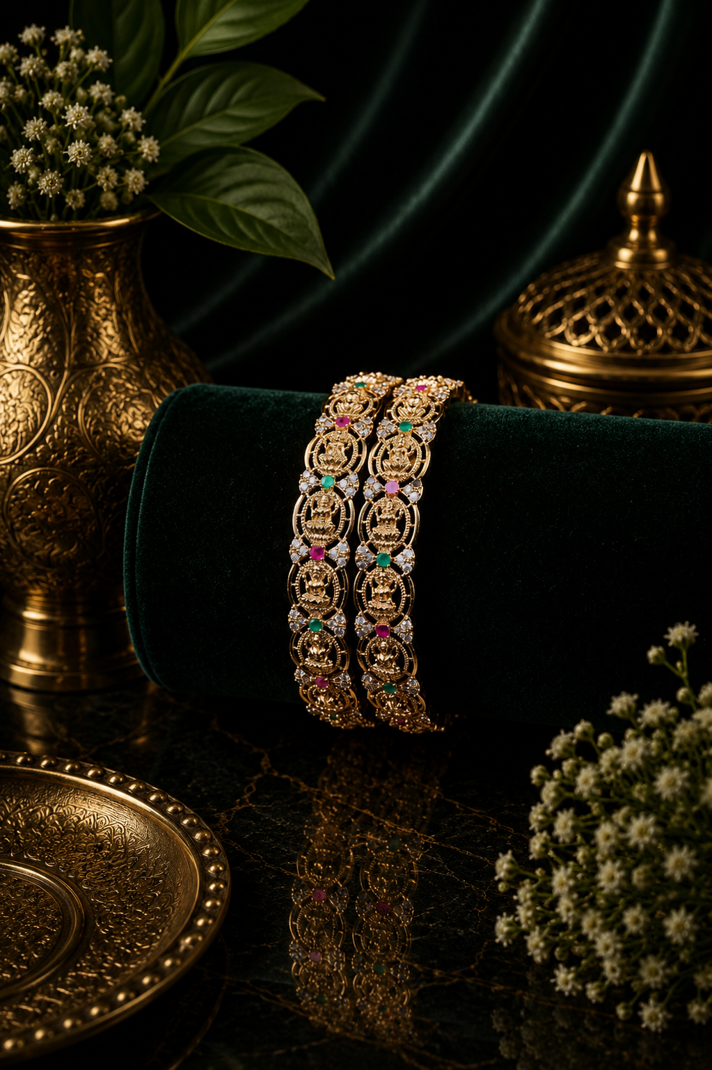 Mate Lakshmi Circular Medallion CZ Bangle Pair