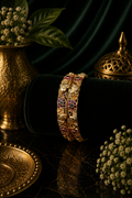 Mate Navaratan Peacock Kemp Stone Bangle Pair