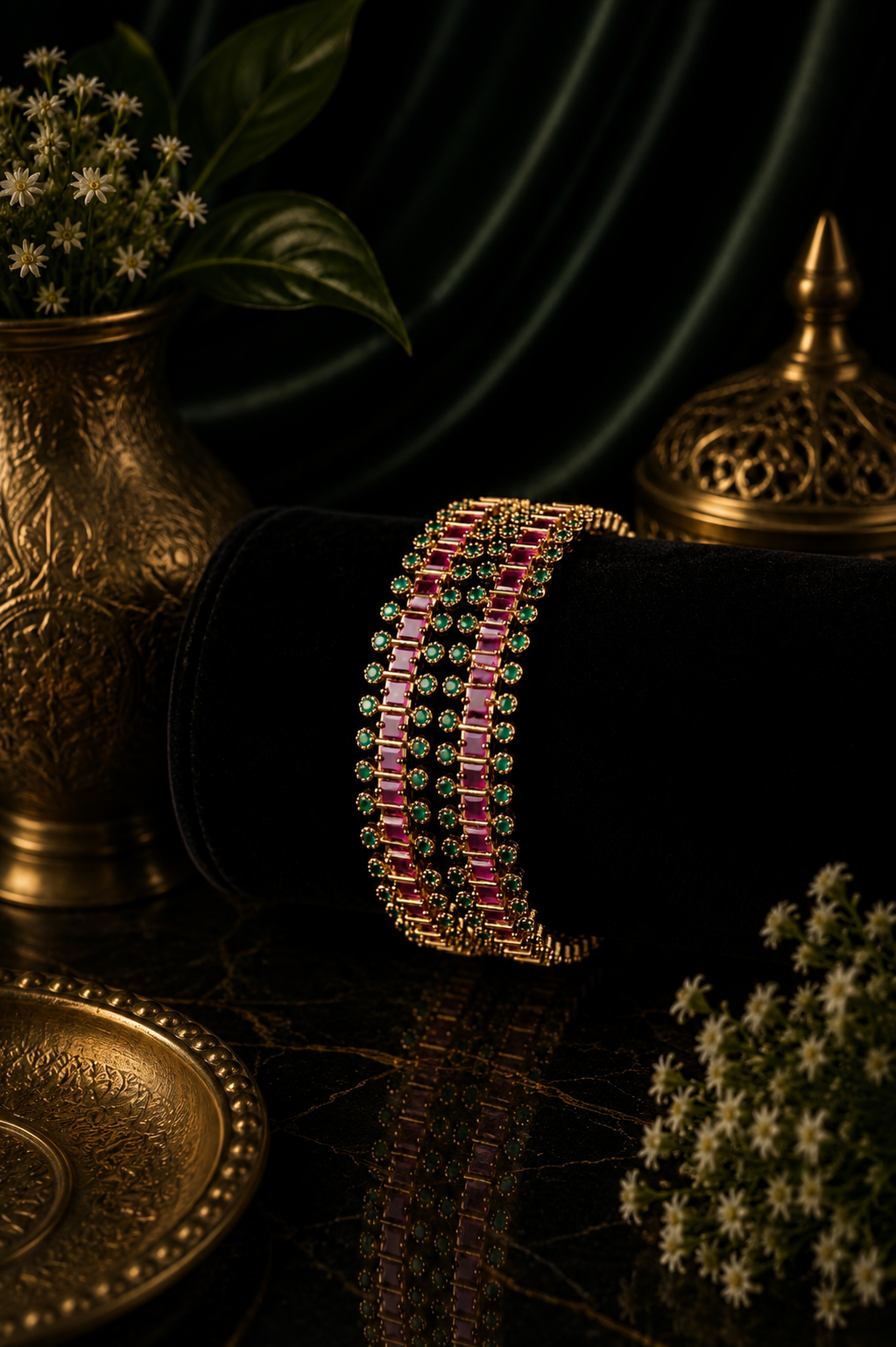 Mate Ruby Emerald Baguette Multi-Row Wide Bangle