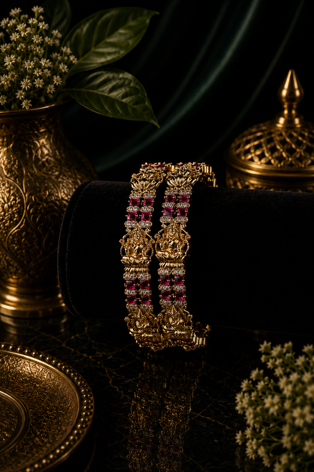 Mate Lakshmi Ruby CZ Column Bangle Pair