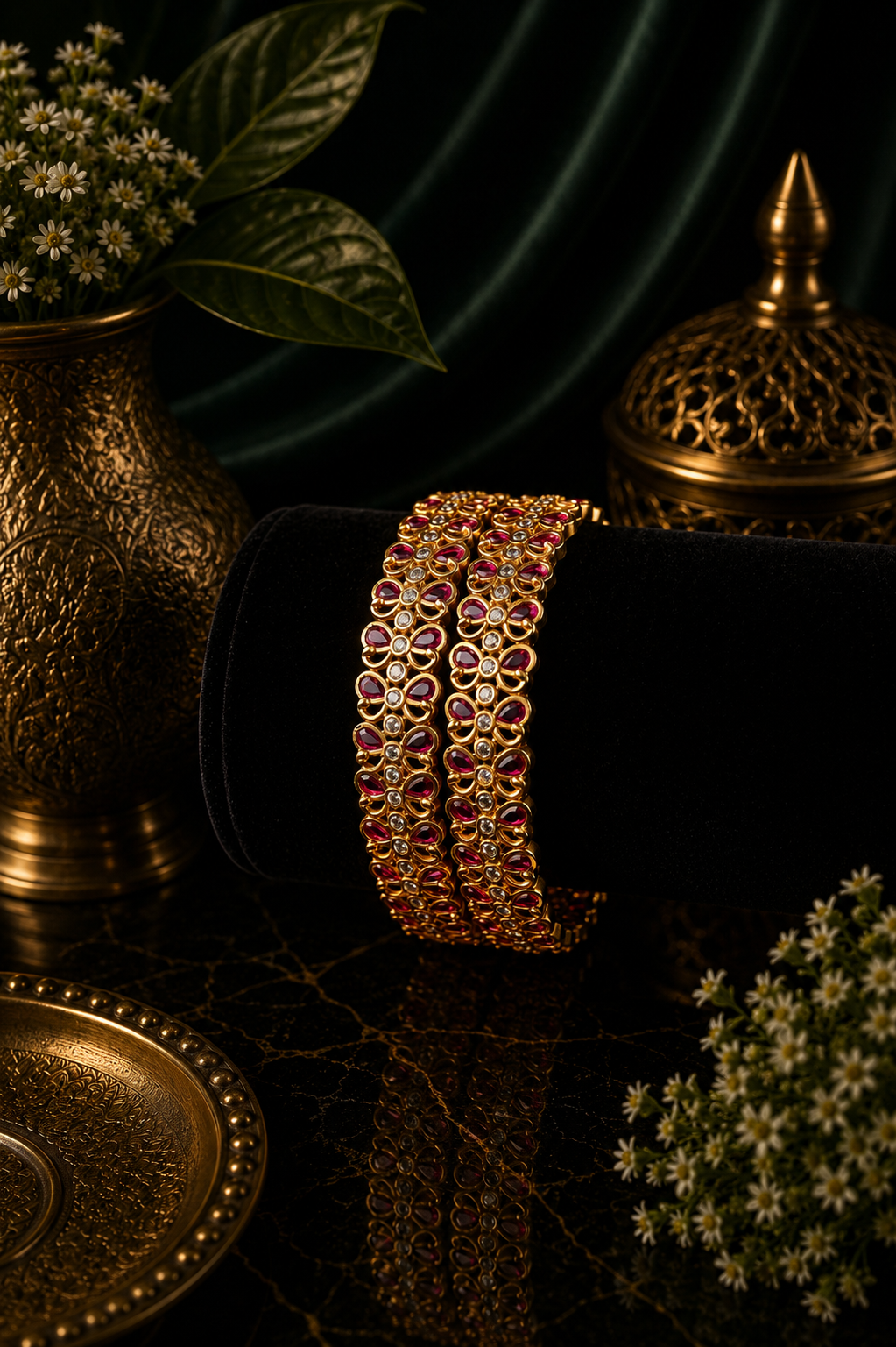 Mate Ruby Pear Floral Wide Bangle Pair