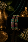 Mate Lakshmi Ruby Emerald Pear Stone Wide Bangle Pair