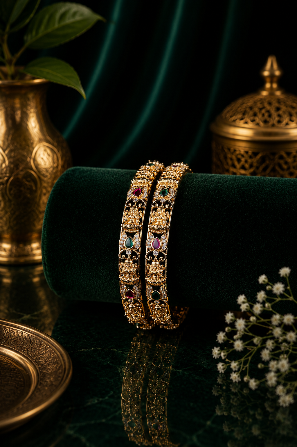 Mate Lakshmi Multi-Stone Wide Bangle Pair