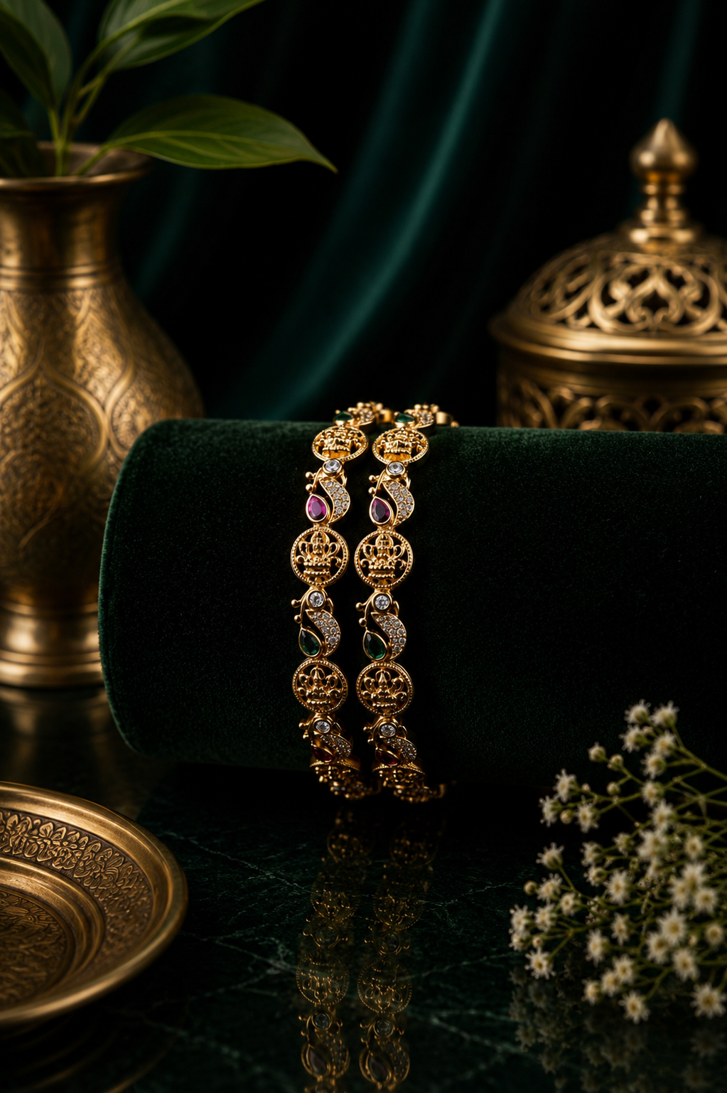Mate Lakshmi CZ Oval Stone Bangle Pair