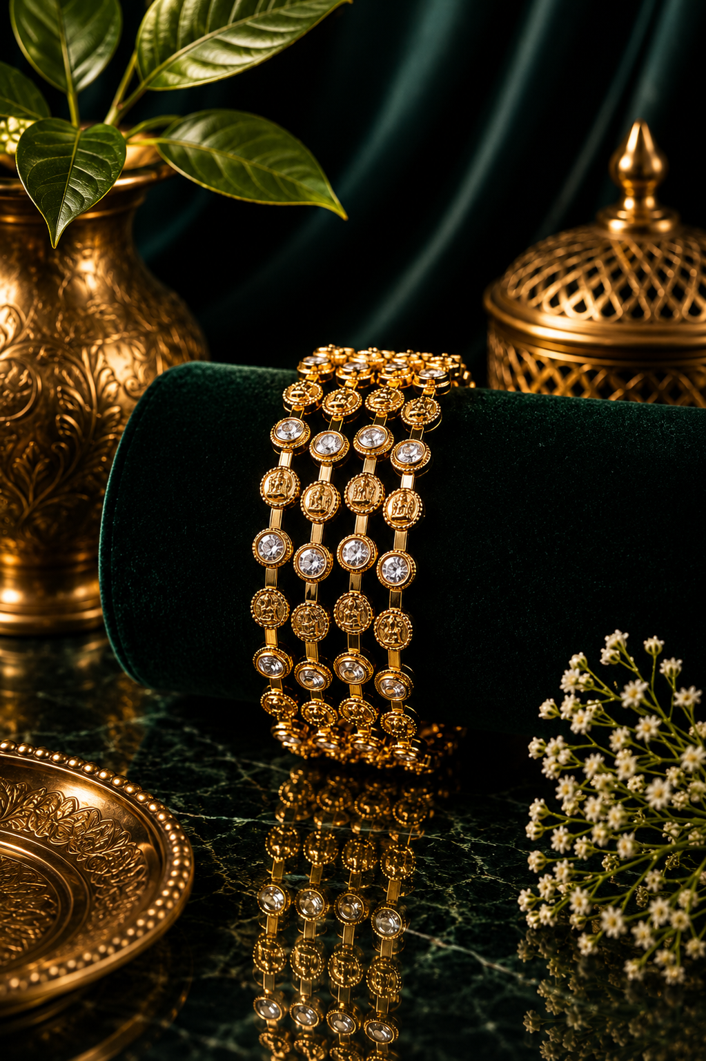 Mate Lakshmi CZ Multi-Stone Wide Bangle Pair