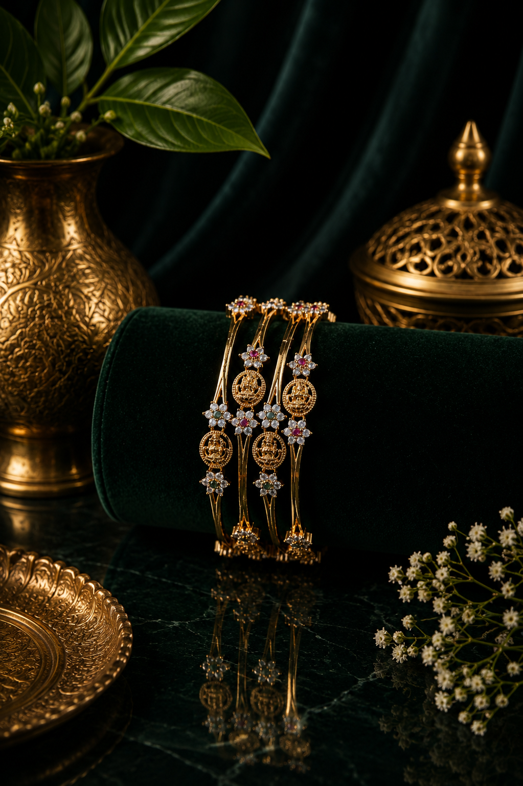 Mate Lakshmi CZ Multi-Stone Wide Bangle Pair