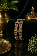 Mate Lakshmi CZ Square-Stone Linked Bangle Pair
