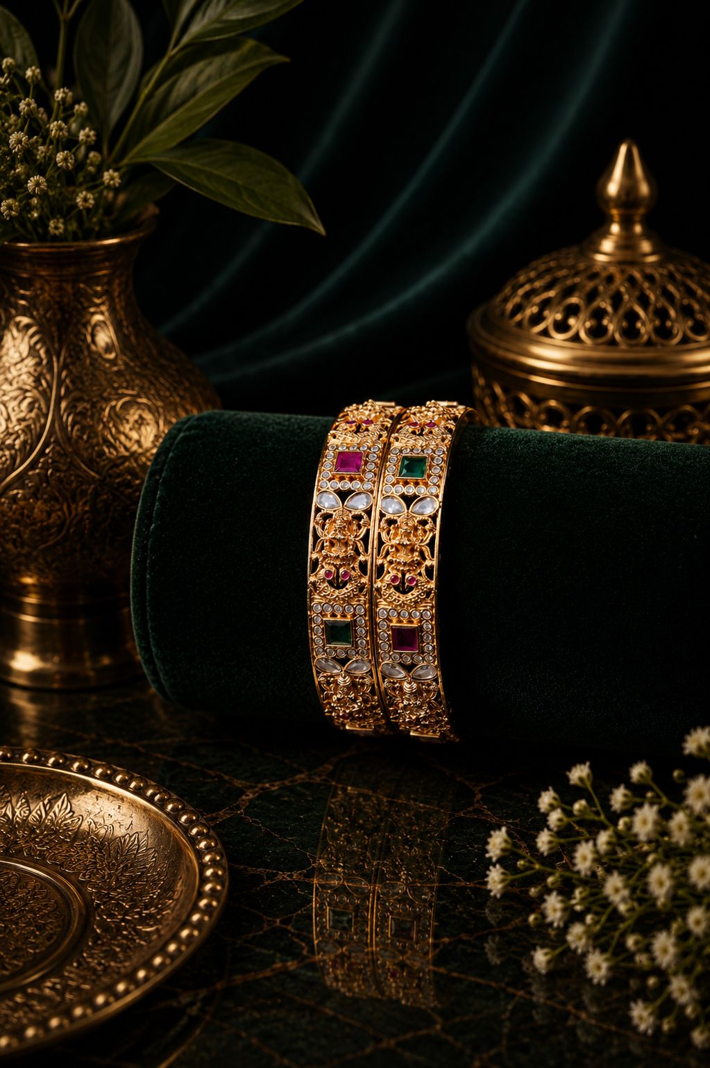 Mate Lakshmi Kundan Multi-Stone Wide Bangle Pair
