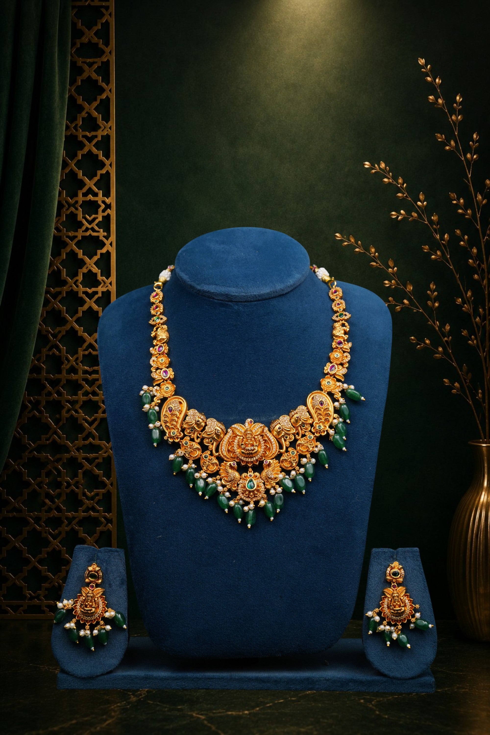 Royal Elephant Lakshmi Antique Temple Necklace Set