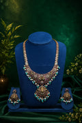 Antique Lakshmi Temple Necklace Set with Green Beads