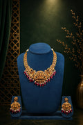 Grand Lakshmi Ruby Bead Temple Necklace