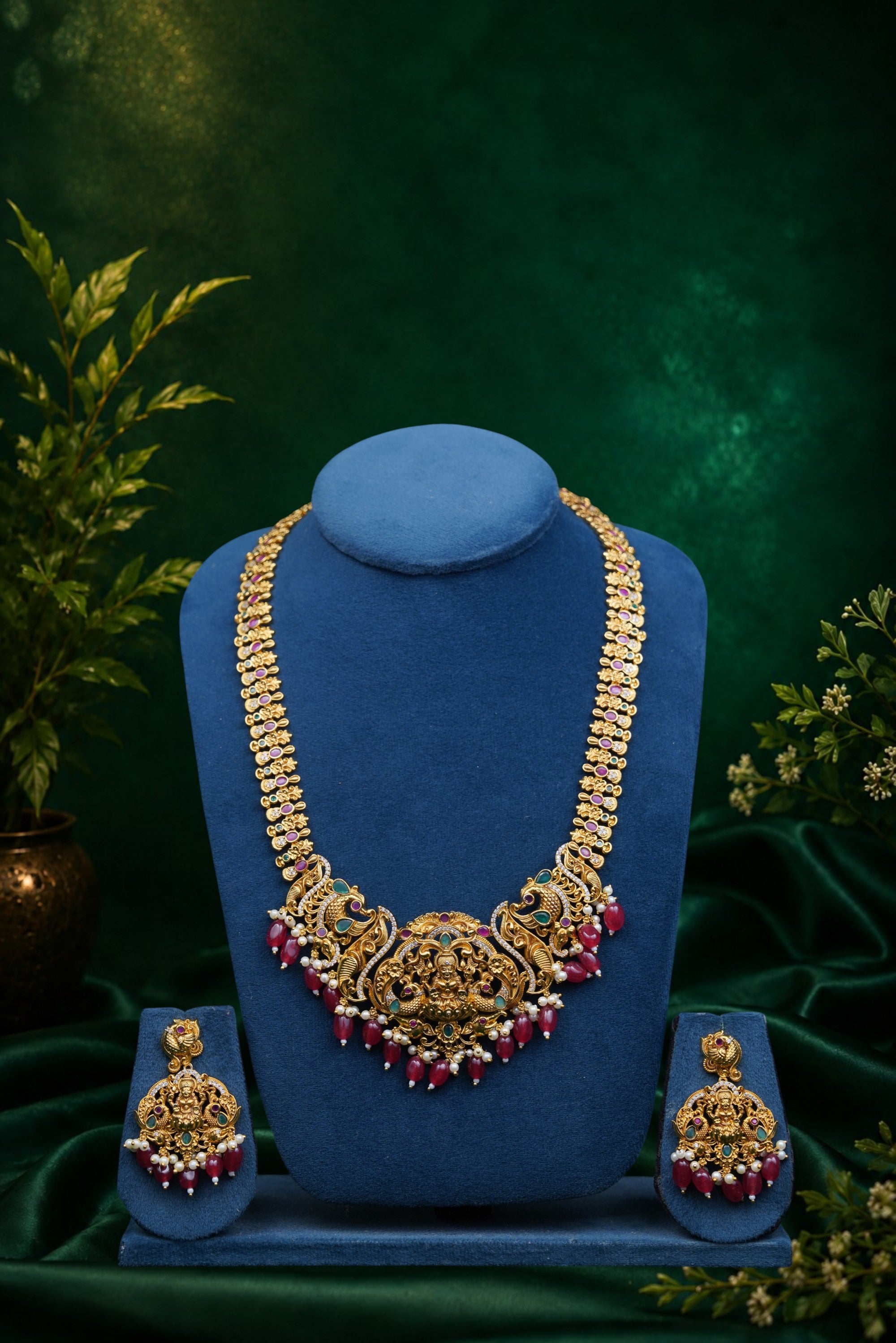 Lakshmi Grand Floral Haram — Emerald Edition