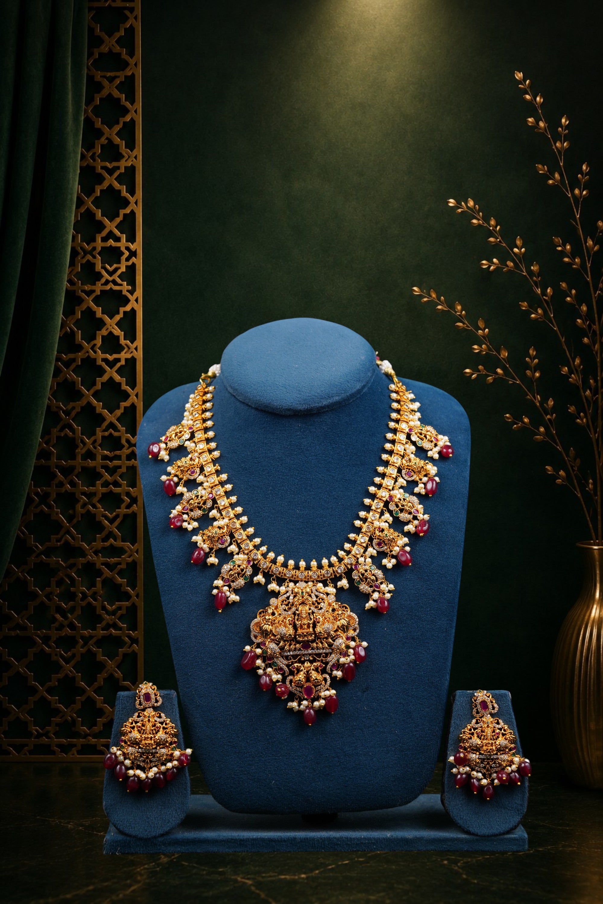 Grand Lakshmi Ruby Bridal Necklace Set