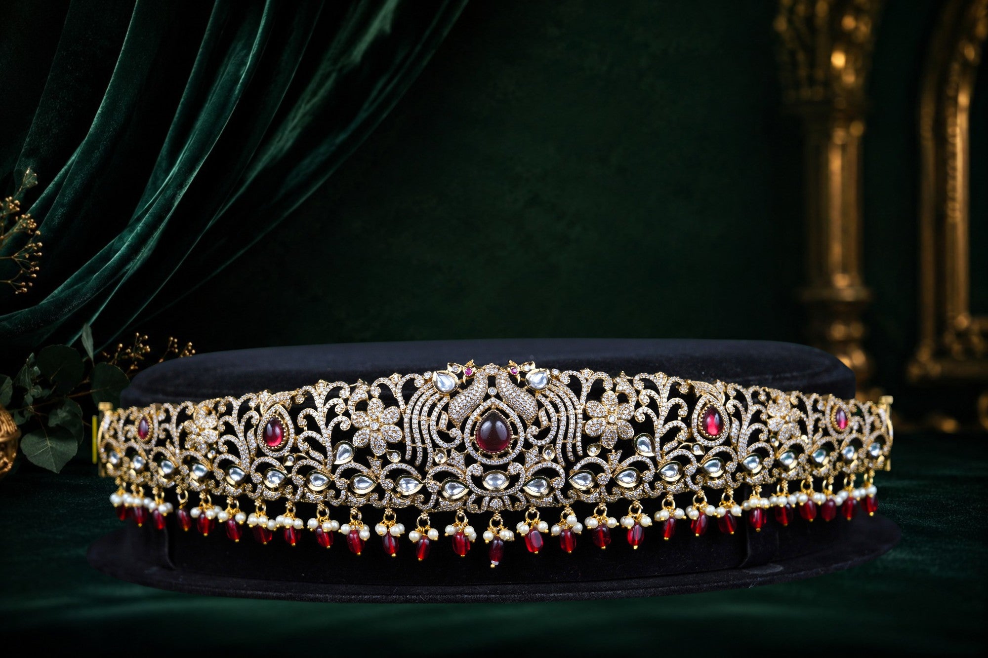 Victorian CZ Peacock Ruby Vaddanam