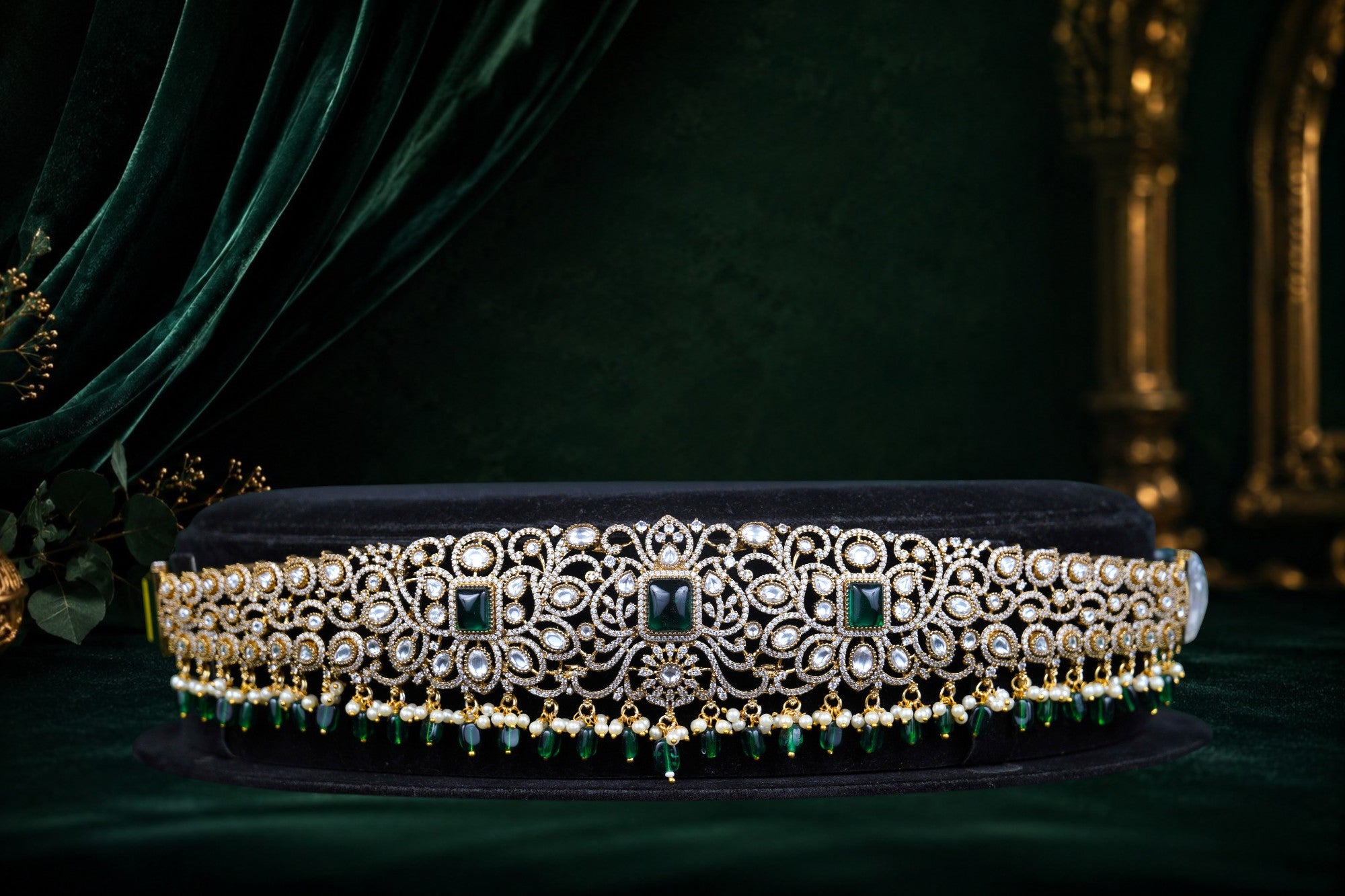 Victorian CZ Emerald Square Trio Vaddanam