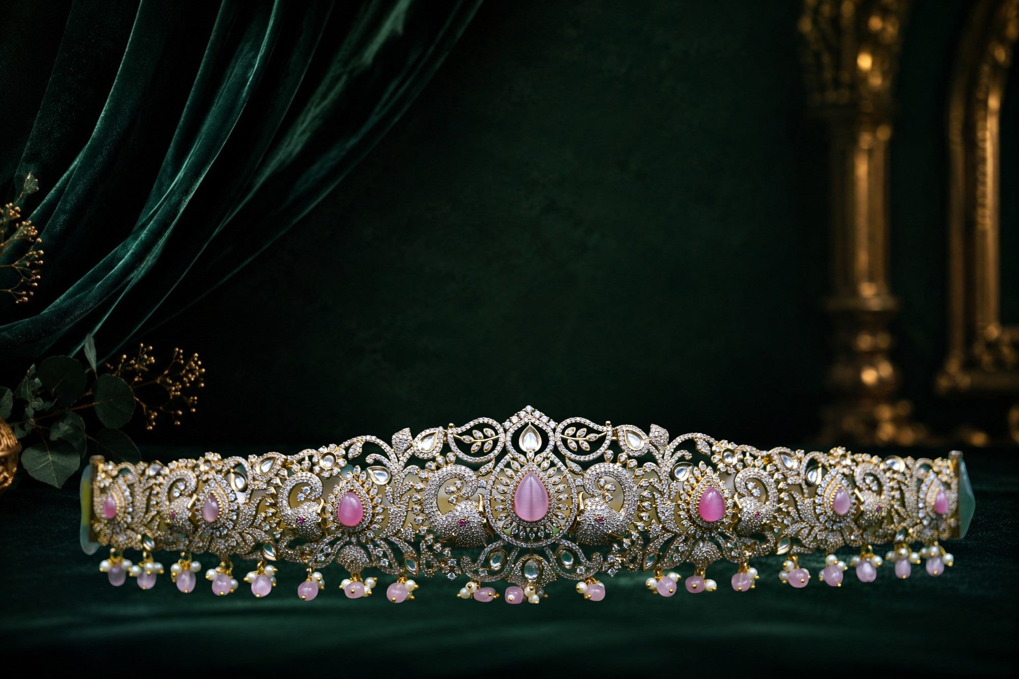 Victorian CZ Peacock Pink Vaddanam